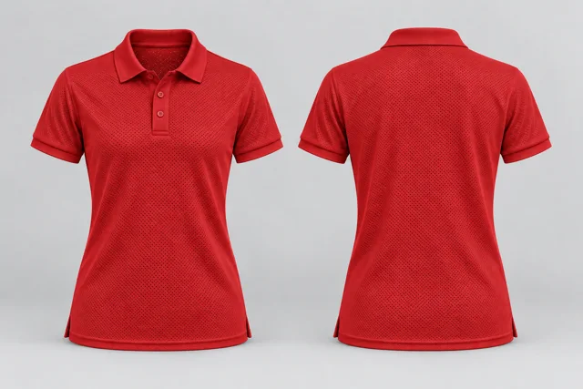 Red Women Short Sleeves cool mesh polo
