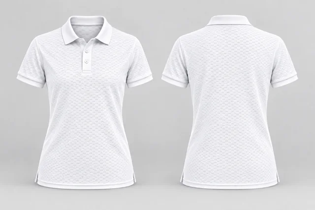 Patterned White Women Short Sleeves cool mesh polo