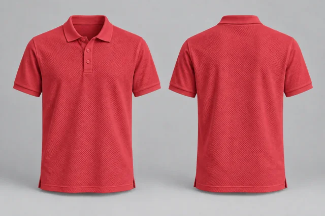 Coral Red Adult Short Sleeves honeycomb polo