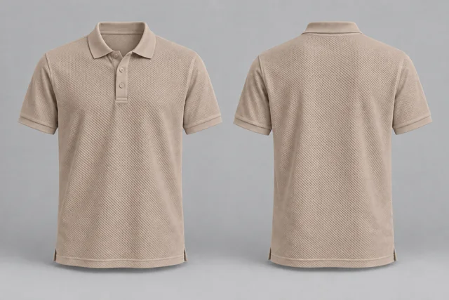 Stone Beige Adult Short Sleeves honeycomb polo