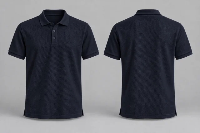 Navy Blue Adult Short Sleeves honeycomb polo
