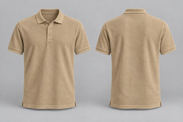 Khaki Beige Adult Short Sleeves honeycomb polo