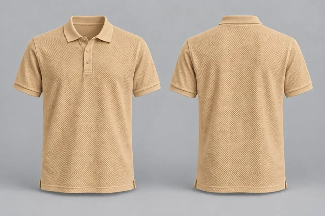 Warm Beige Adult Short Sleeves honeycomb polo