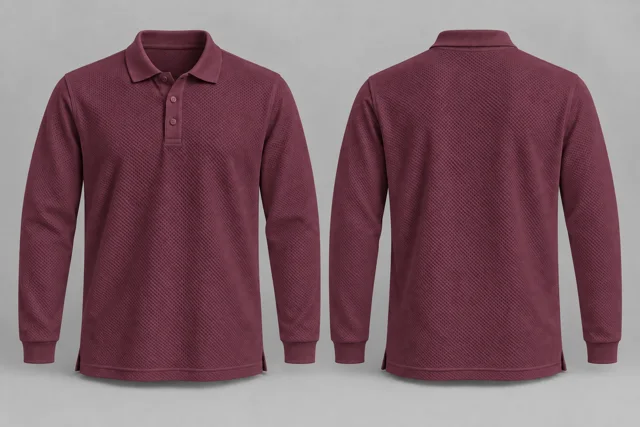 Dark Burgundy Full Sleeves honeycomb polo