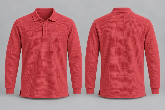 Coral Red Full Sleeves honeycomb polo
