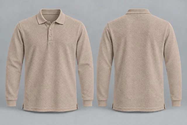 Stone Beige Full Sleeves honeycomb polo