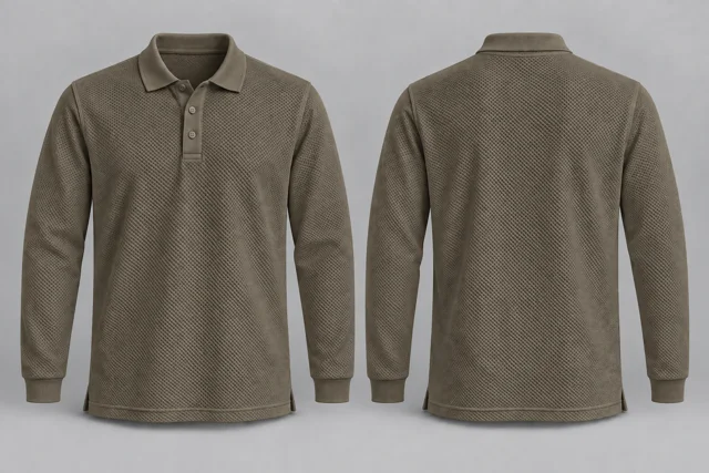 Olive Khaki Full Sleeves honeycomb polo