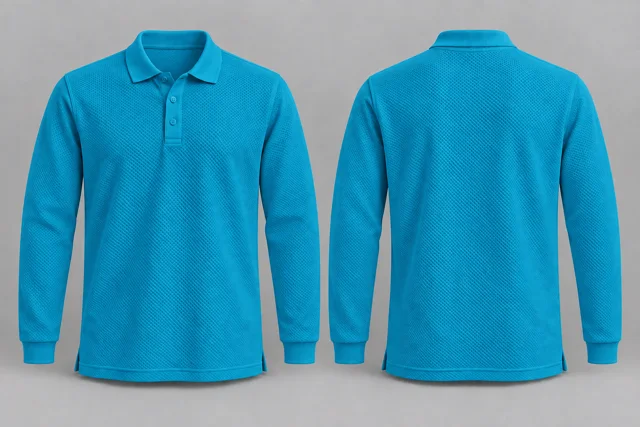 Cyan Full Sleeves honeycomb polo