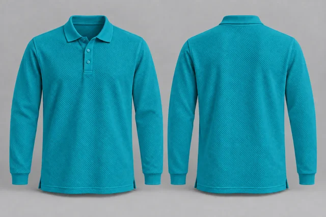 Teal Full Sleeves honeycomb polo