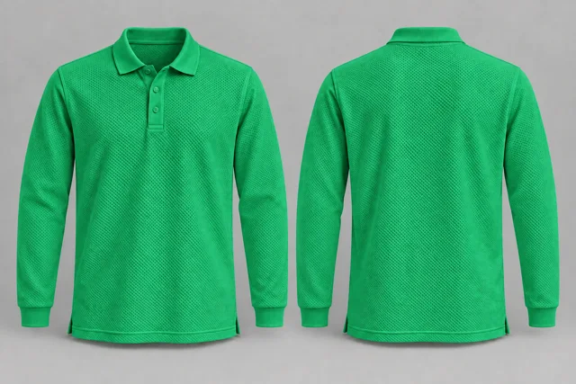 Emirates Green Full Sleeves honeycomb polo