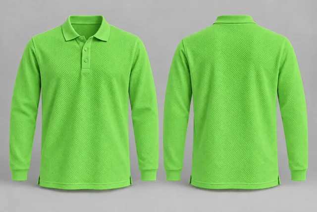 Parrot Green Full Sleeves honeycomb polo