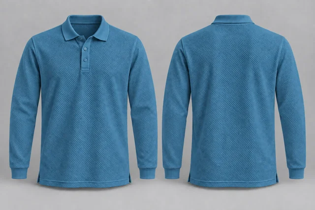 Petrol Blue Full Sleeves honeycomb polo