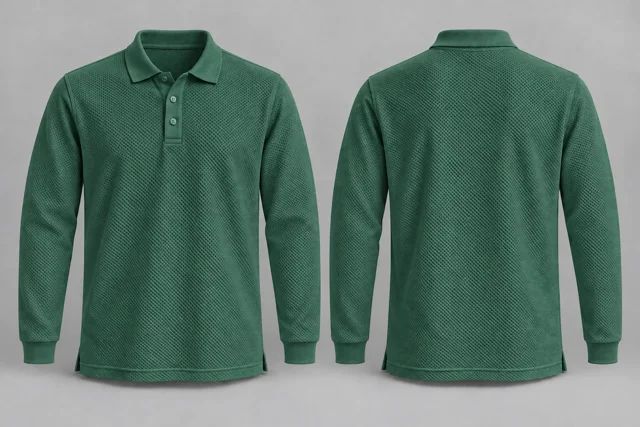 Bottle Green Full Sleeves honeycomb polo