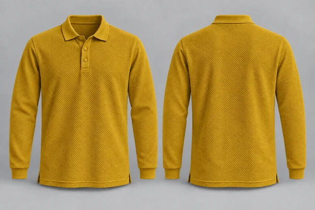 Sun Yellow Full Sleeves honeycomb polo