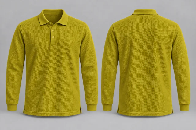 Lemon Yellow Full Sleeves honeycomb polo