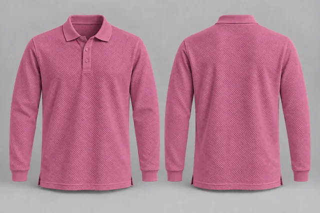 Rose Pink Full Sleeves honeycomb polo