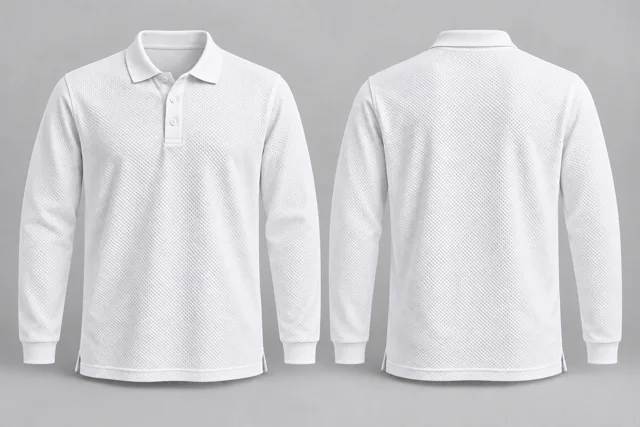 White Full Sleeves honeycomb polo