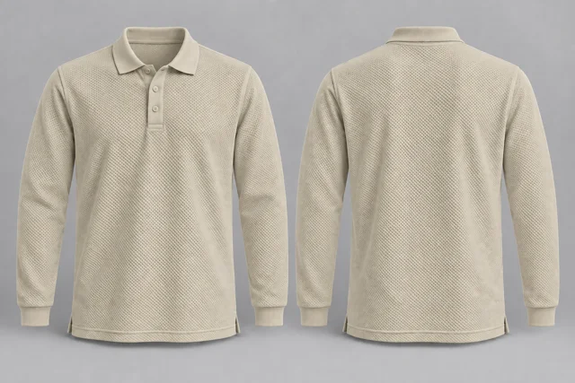 Ivory Full Sleeves honeycomb polo
