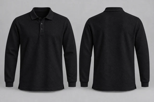 Black Full Sleeves honeycomb polo