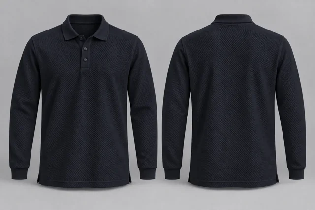 Blue Black Full Sleeves honeycomb polo