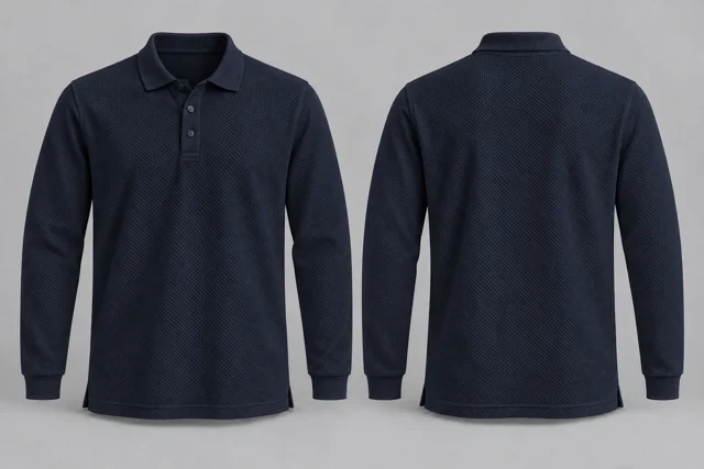 Navy Blue Full Sleeves honeycomb polo
