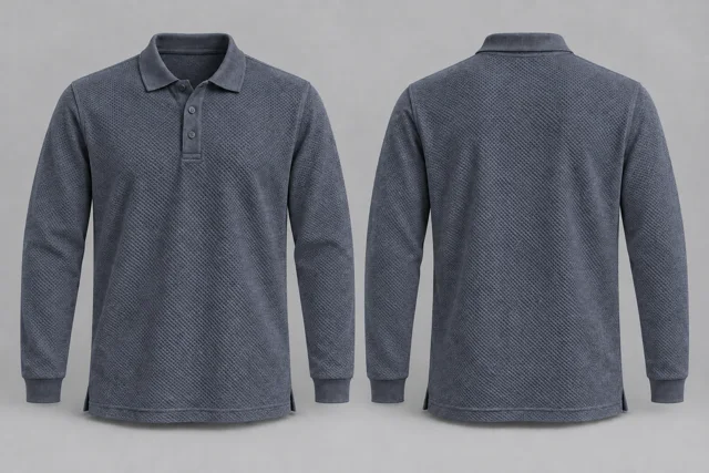 Charcoal Heather Full Sleeves honeycomb polo