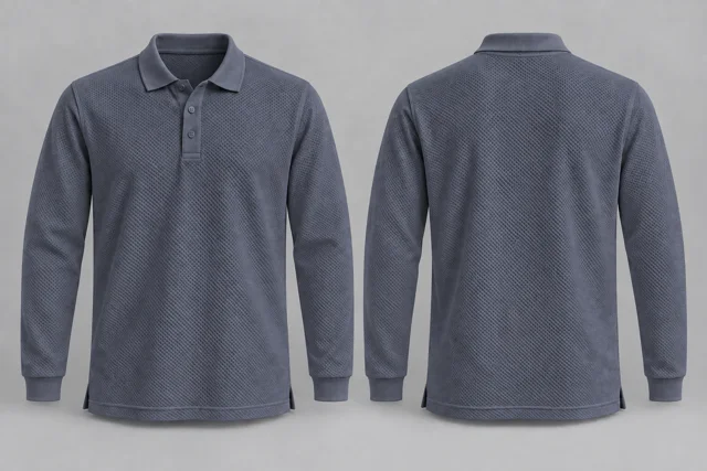 Slate Grey Full Sleeves honeycomb polo