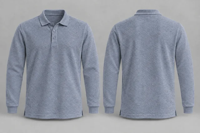 Mid Grey Heather Full Sleeves honeycomb polo