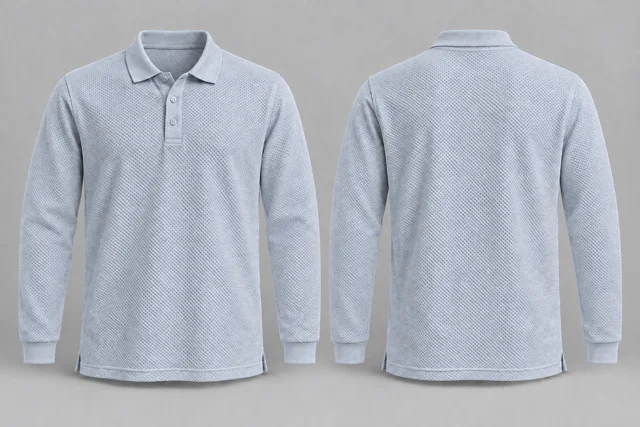 Light Grey Heather Full Sleeves honeycomb polo