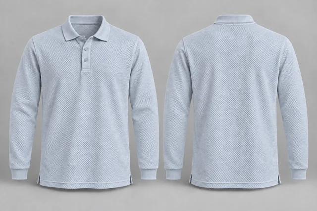 Pale Silver Heather Full Sleeves honeycomb polo