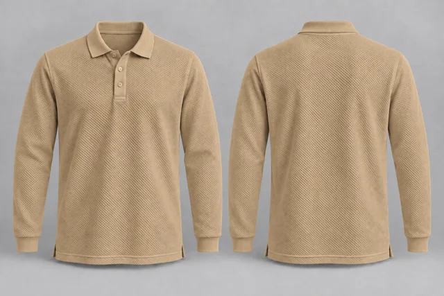 Khaki Beige Full Sleeves honeycomb polo