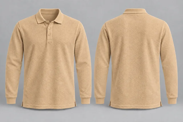 Warm Beige Full Sleeves honeycomb polo