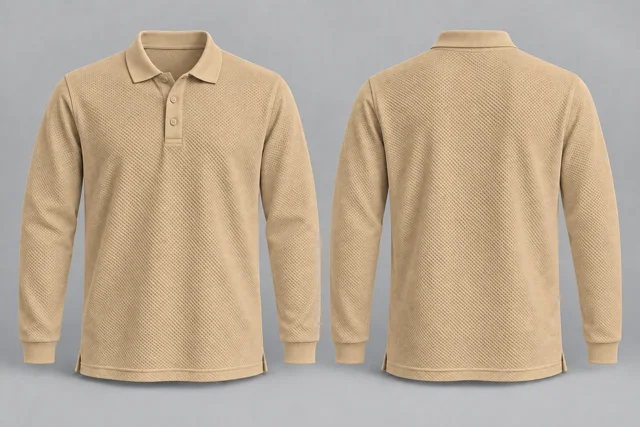 Sand Beige Full Sleeves honeycomb polo