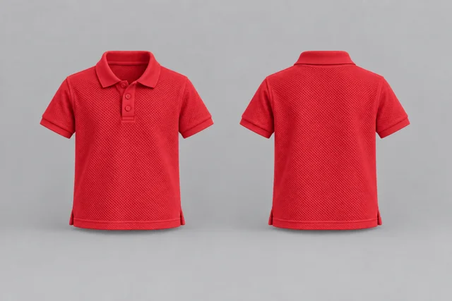 Bright Red Kids Short Sleeves honeycomb polo