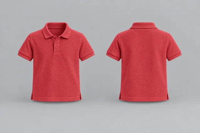 Coral Red Kids Short Sleeves honeycomb polo