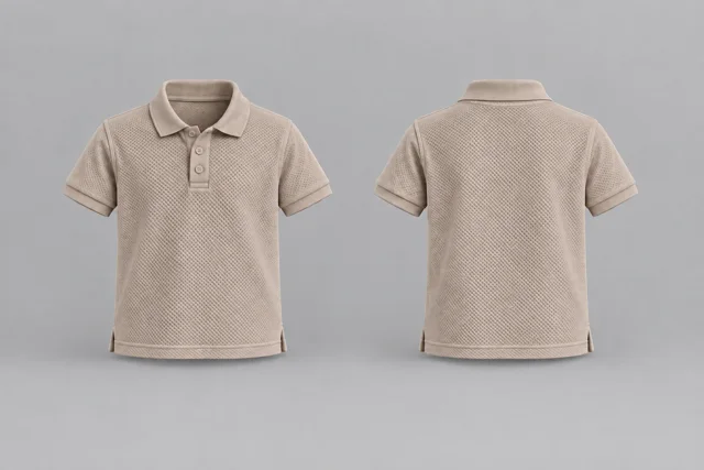 Stone Beige Kids Short Sleeves honeycomb polo