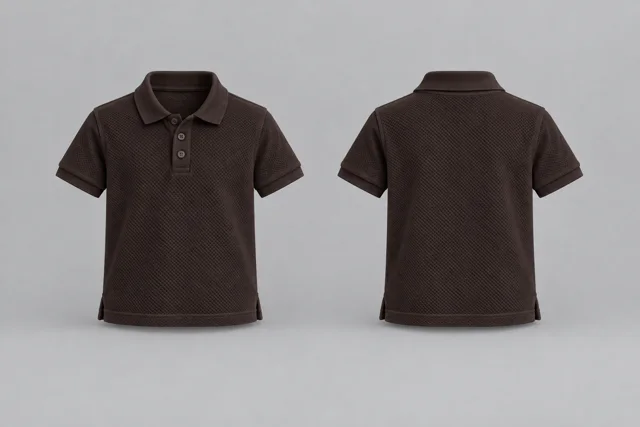 Dark Brown Kids Short Sleeves honeycomb polo
