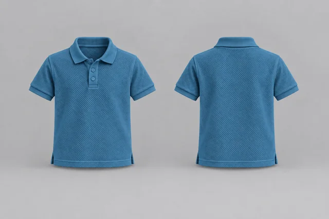 Petrol Blue Kids Short Sleeves honeycomb polo