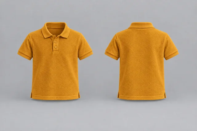 Golden Yellow Kids Short Sleeves honeycomb polo