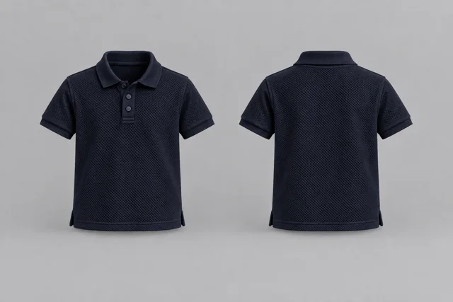 Navy Blue Kids Short Sleeves honeycomb polo