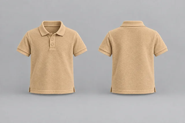 Warm Beige Kids Short Sleeves honeycomb polo
