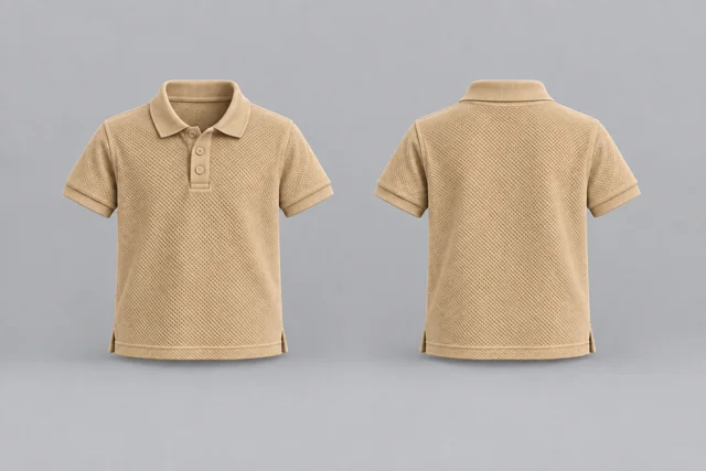 Sand Beige Kids Short Sleeves honeycomb polo
