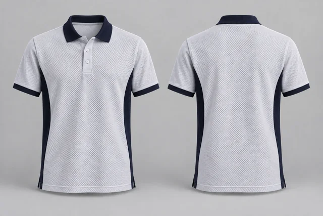 White / Navy Blue Two Colour honeycomb polo