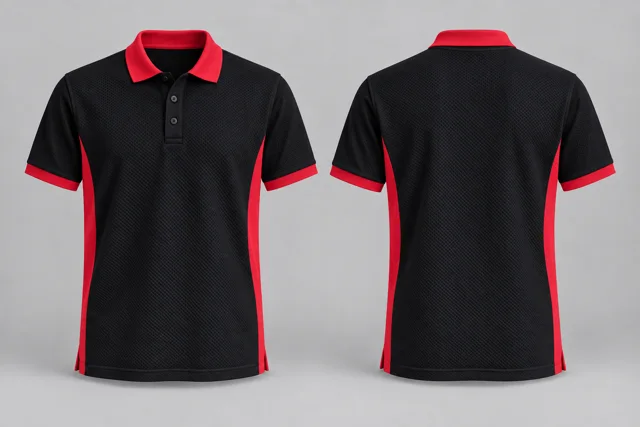 Black / Bright Red Two Colour honeycomb polo