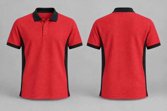 Bright Red / Black Two Colour honeycomb polo