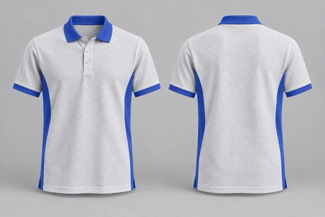 White / Royal Blue Two Colour honeycomb polo
