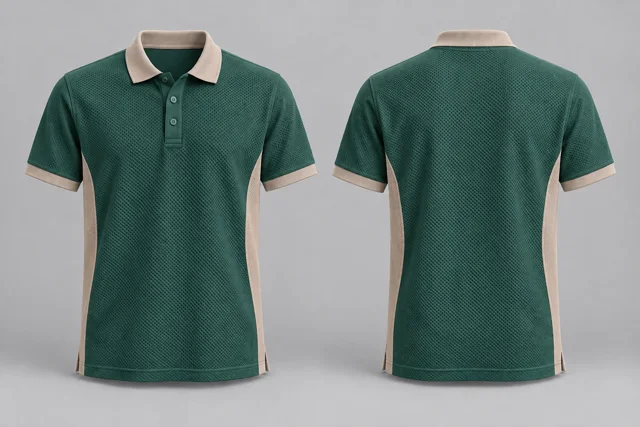 Bottle Green / Stone Beige Two Colour honeycomb polo