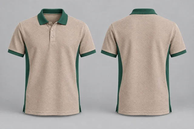 Stone Beige / Bottle Green Two Colour honeycomb polo
