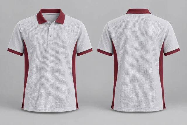 White / Maroon Two Colour honeycomb polo