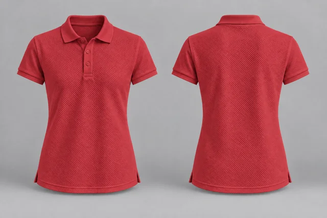 Deep Red Women Short Sleeves honeycomb polo
